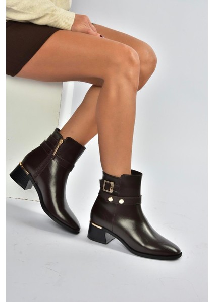 V518978109 Kahverengi Kalın Topuklu Kadın Bot