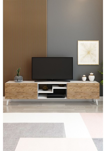 Model Z 150 cm Tv Ünitesi – Dekoratif Raflı Televizyon Ünitesi Iki Kapaklı Modern Tv Sehpası | Televizyon Konsolu