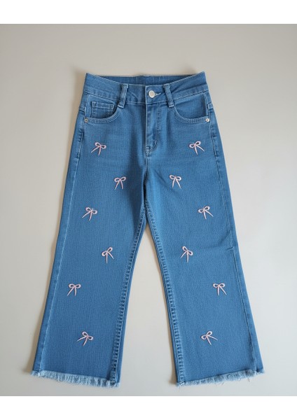 Kız Çocuk Fiyonk Işlemeli Kot Pantolon fiyatları