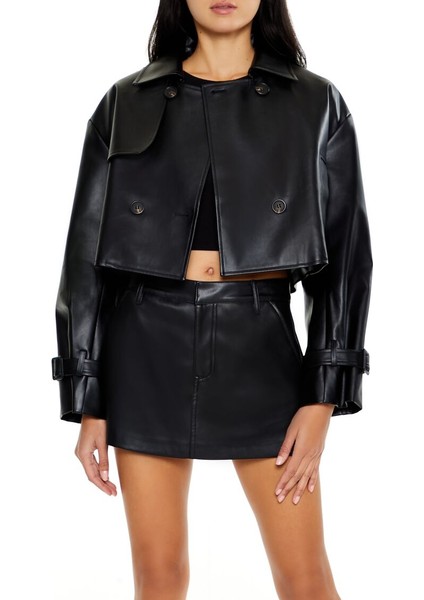 Suni Deri Kısa Trençkot