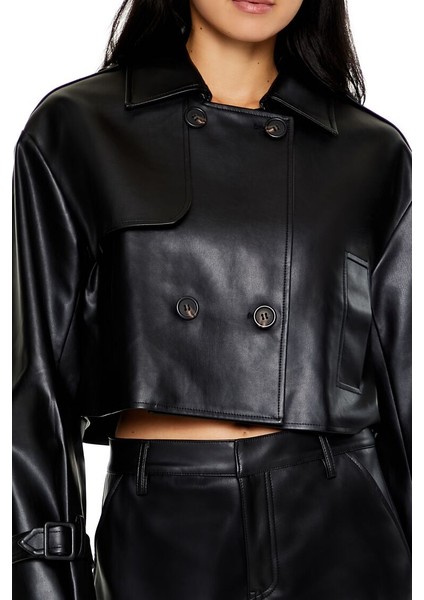 Suni Deri Kısa Trençkot modelleri