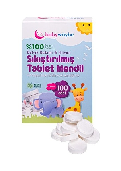 Organik Bebek Mendili %100 Doğal Sıkıştırılmış Tablet Mendil 100 Adet