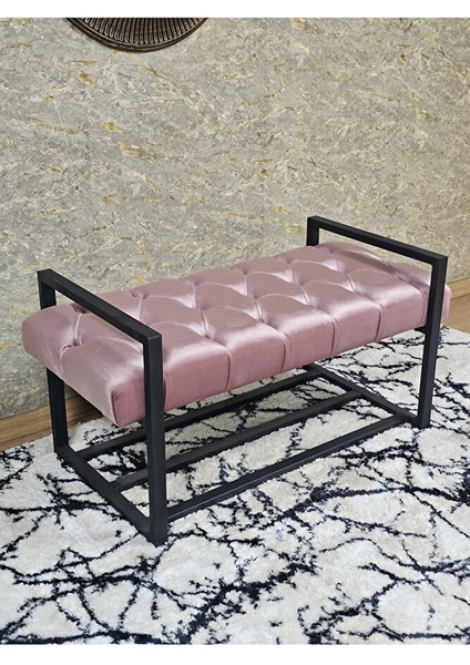 Siyah Boyalı Metal 80 cm Puf Bench - Antre Puf - Hol Bench - Puf - Oturak - Bench Pembe Renk 90 x 45 Boyut/ebat
