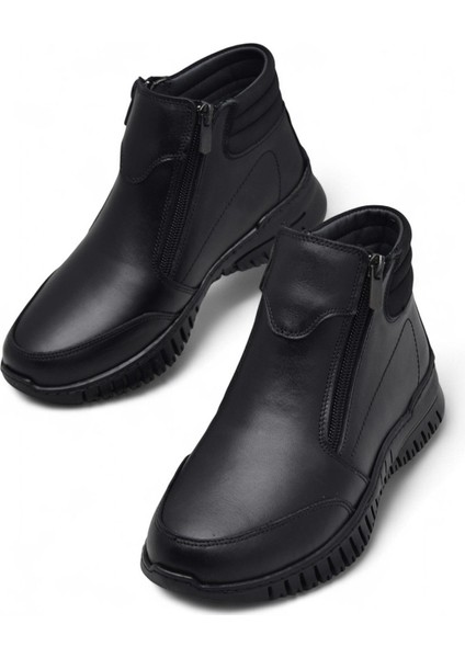 1456 Tam Ortopedik Siyah Hakiki Deri Kadın Bot Çift Fermuarlı Anne Kışlık Deri Bot fiyatları