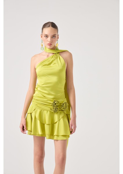 Kemerli Mini Saten Giana Elbise Yeşil fırsatları