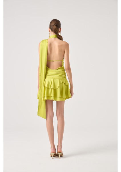 Kemerli Mini Saten Giana Elbise Yeşil indirimleri