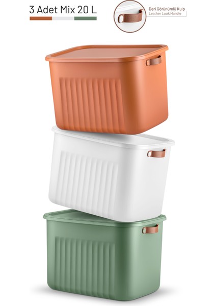 Mithra Life 3 Lü 3 Renkli 20 Lt Mega Çok Amaçlı Kapaklı Organizer Saklama Kabı Kutu MIT1267 fiyatları