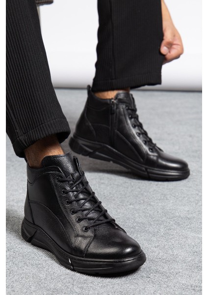 Hakiki Deri, Fermuarlı, Içi Kürklü, Kaymaz Taban, Deri Erkek Bot