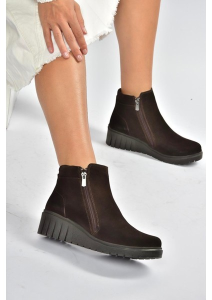V324800402 Kahverengi Hakiki Deri Süet Kadın Bot