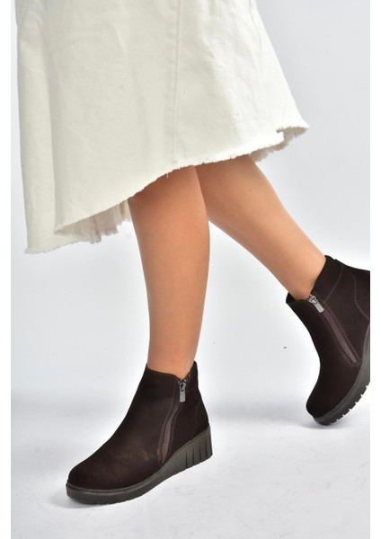 V324800402 Kahverengi Hakiki Deri Süet Kadın Bot modelleri
