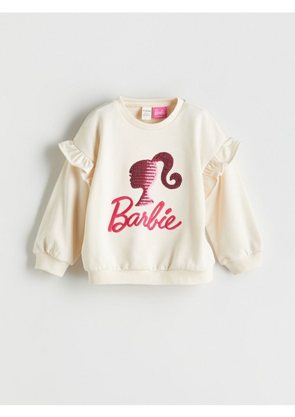 Yeni Sezon Bisiklet Yaka Barbie Nakışlı Kız Çocuk Sweatshirt