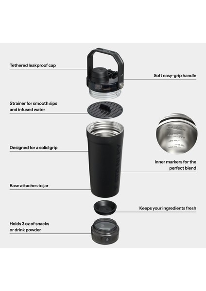 The Activate Shaker Bottle 20 Oz | 591 ml Sporcu Shaker Termos - Black indirimleri