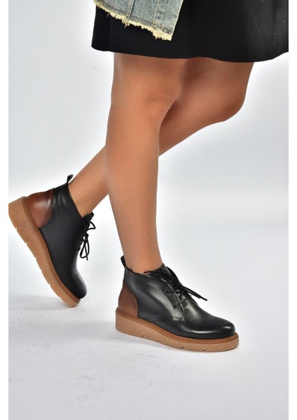 V555011003 Siyah Hakiki Deri Comfort Ortopedik Taban Bağcıklı Kadın Bot fırsatları