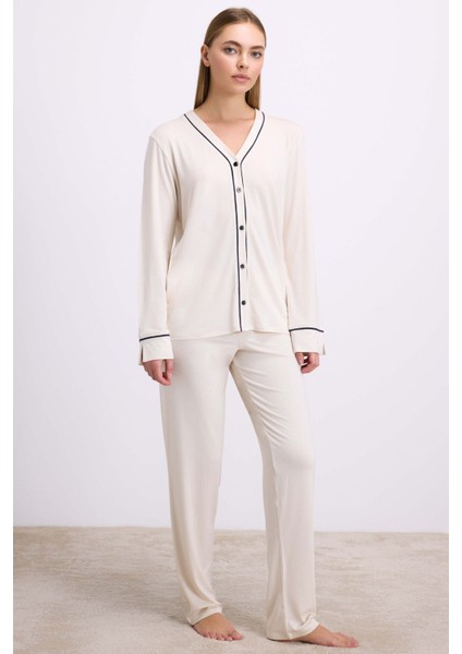 11614 Bayan Pijama Takım -Fdişi - -- M