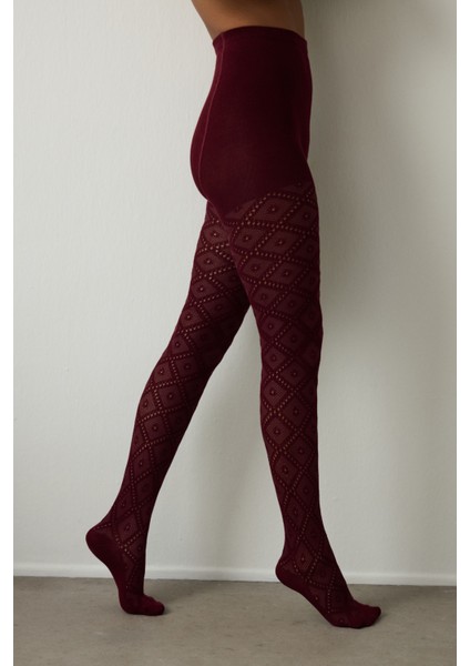 Bordo Colosio Baklava Desenli 100 Denye Mat Külotlu Çorap