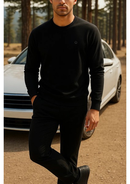 Erkek Mevsimlik Salaş Uzun Kol Siyah Sweatshirt
