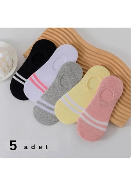 5' Çift Kadın Soft Renkli Görünmez Likralı ve Pamuklu Patik,babet Çorap