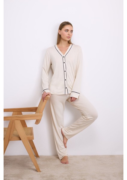 11614 Bayan Pijama Takım -Fdişi - -- M indirimleri