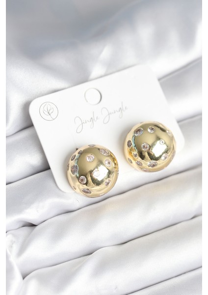 Pirinç Gold Renk Zirkon Taşlı Kadın Küpe - Lisinya