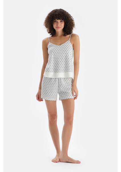 Açık Yeşil V Yaka Metraj Baskılı Atlet Şort Pijama Takımı fırsatları