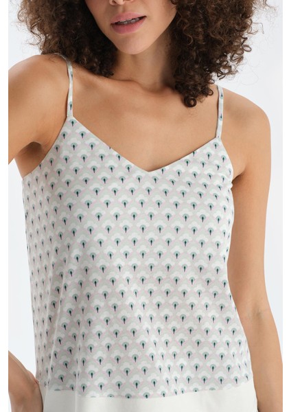 Açık Yeşil V Yaka Metraj Baskılı Atlet Şort Pijama Takımı indirimleri