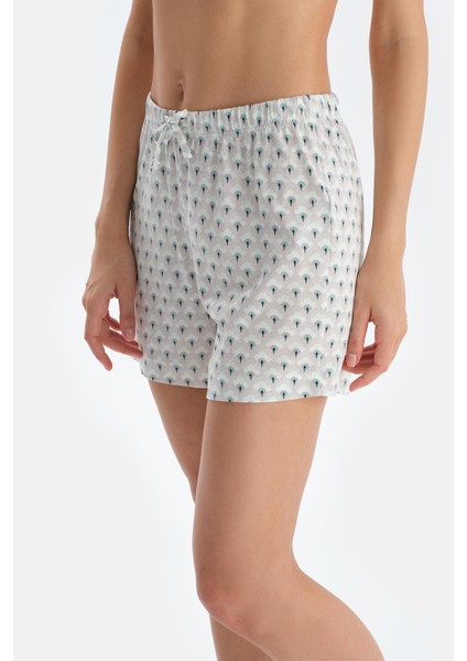 Açık Yeşil V Yaka Metraj Baskılı Atlet Şort Pijama Takımı