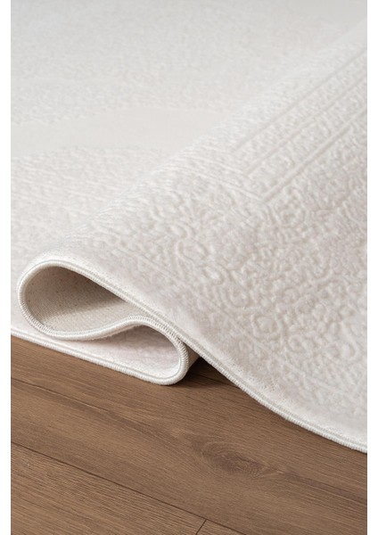 Indigo ID006W Beyaz Klasik Çerçeveli Desen Akrilik Iplik Tozuaz Pamuk Taban Salon Mutfak Halısı fırsatları