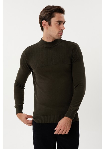 Et 3638 Yarım Boğazlı Dokuma Detaylı Erkek Kazak