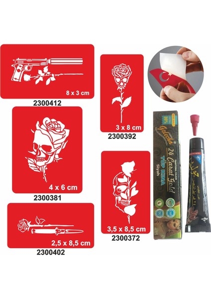 Kurukafa Gül Desenleri Hint Kınası ile Geçici Dövme Yapma Seti