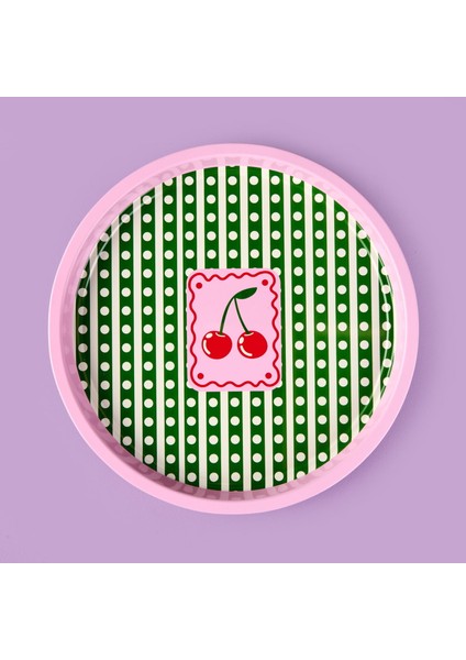 Cherry Desenli Yuvarlak Tepsi - Renkli - 35X35 cm modelleri