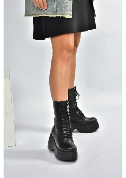 V965202109 Siyah Kalın Dolgu Tabanlı Kadın Bot modelleri