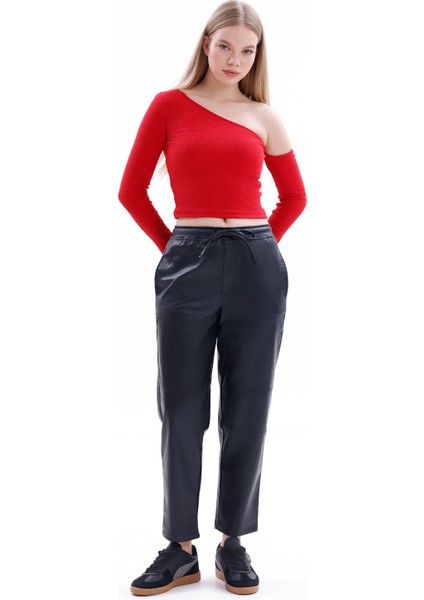Class Kadın Lastikli Bel Deri Jogger Pantolon, Deri Kadın Pantolon, Deri Jogger fırsatları