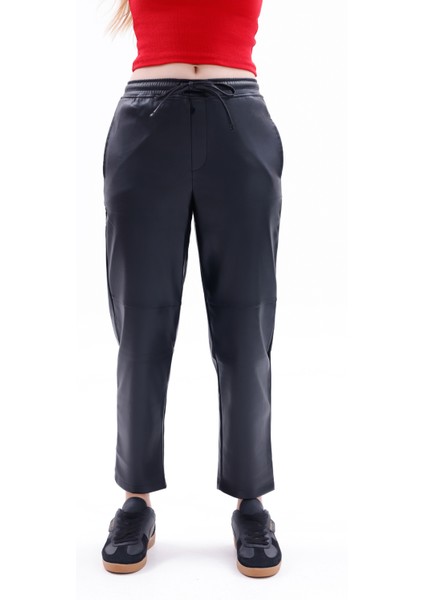 Class Kadın Lastikli Bel Deri Jogger Pantolon, Deri Kadın Pantolon, Deri Jogger