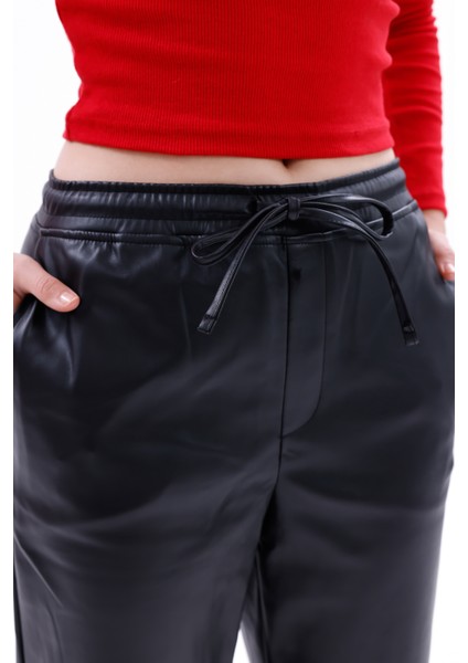 Class Kadın Lastikli Bel Deri Jogger Pantolon, Deri Kadın Pantolon, Deri Jogger