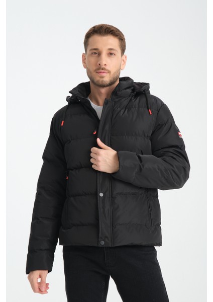 Su ve Rüzgar Geçirmez Erkek Kapüsonlu Kışlık Mont Şişme Mont