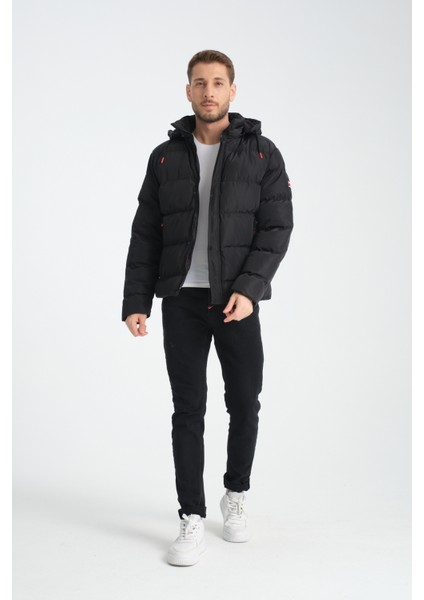Su ve Rüzgar Geçirmez Erkek Kapüsonlu Kışlık Mont Şişme Mont