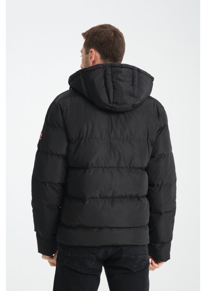 Su ve Rüzgar Geçirmez Erkek Kapüsonlu Kışlık Mont Şişme Mont