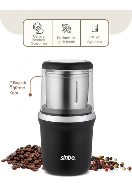 Krom Kenar Kahve - Baharat Öğütücü Çelik Bıçak - Ö.HAZNESİ=100GR 200W Bas Çalıştır Kapak=mika Pls SCM-2997 (4887)