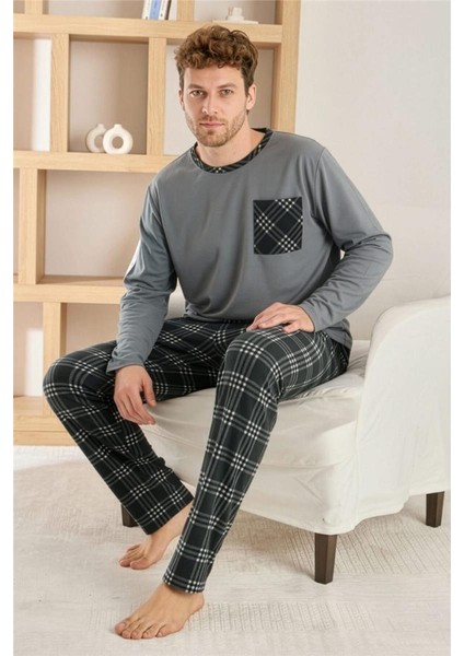 Siyah Gri Ekose Desenli Elegant Erkek pijama takımı