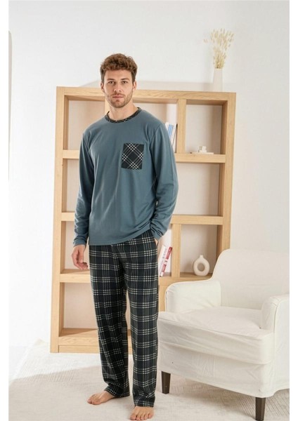 Siyah Gri Ekose Desenli Elegant Erkek pijama takımı modelleri