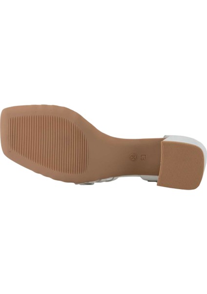 Kadın Topuklu Sandalet Kırık Beyaz