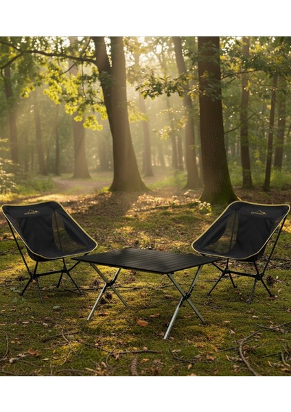 2 Kişilik Alüminyum Kamp Masası ve Sandalye Seti - Siyah