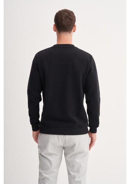 Siyah Erkek Slim Fit Pamuk Karışımlı Selanik Örgü Sweatshirt fiyatları