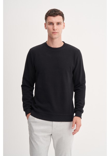 Siyah Erkek Slim Fit Pamuk Karışımlı Selanik Örgü Sweatshirt modelleri