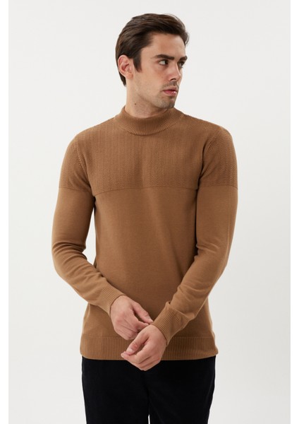 Et 3638 Yarım Boğazlı Dokuma Detaylı Erkek Kazak