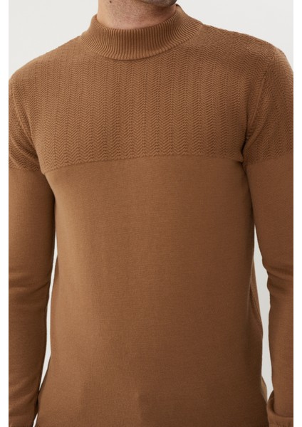 Et 3638 Yarım Boğazlı Dokuma Detaylı Erkek Kazak modelleri