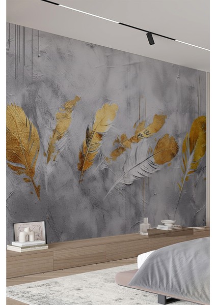 Mystic Feathers Sanatsal Sıva Desenli Tek Parça Tekstil Duvar Kağıdı