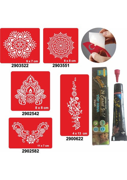 Büyük Mandala Desenleri Hint Kınası ile Geçici Dövme Yapma Seti