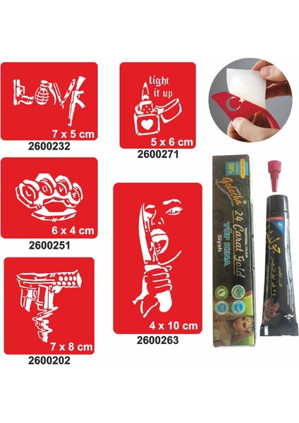 Hayat Bir Savaş Desenleri Hint Kınası ile Geçici Dövme Yapma Seti
