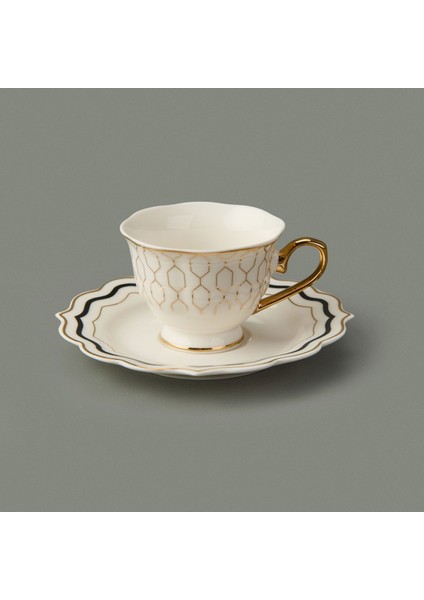 Valeria 6'lı Kahve Fincanı - Beyaz / Sarı modelleri